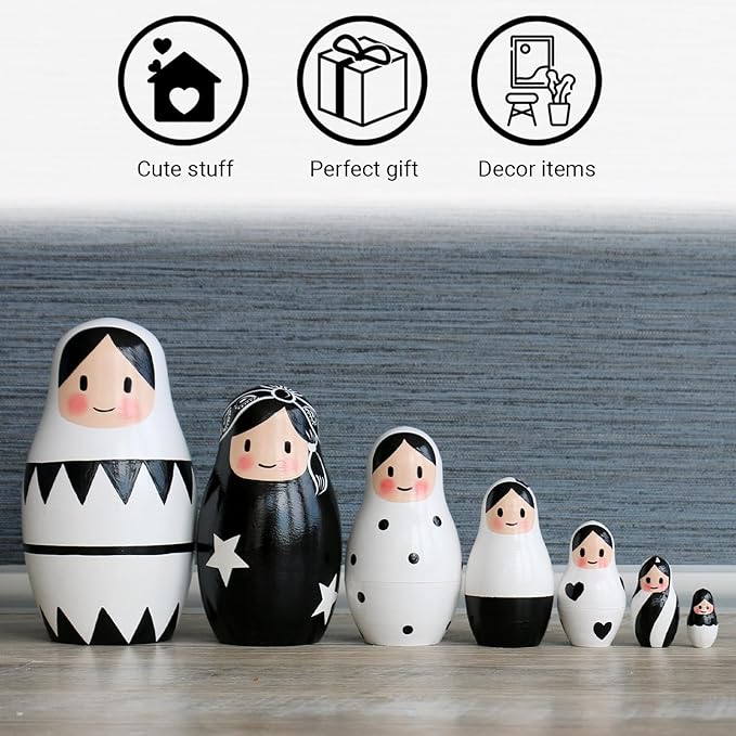 Nesting Dolls Black and White 7 pcs