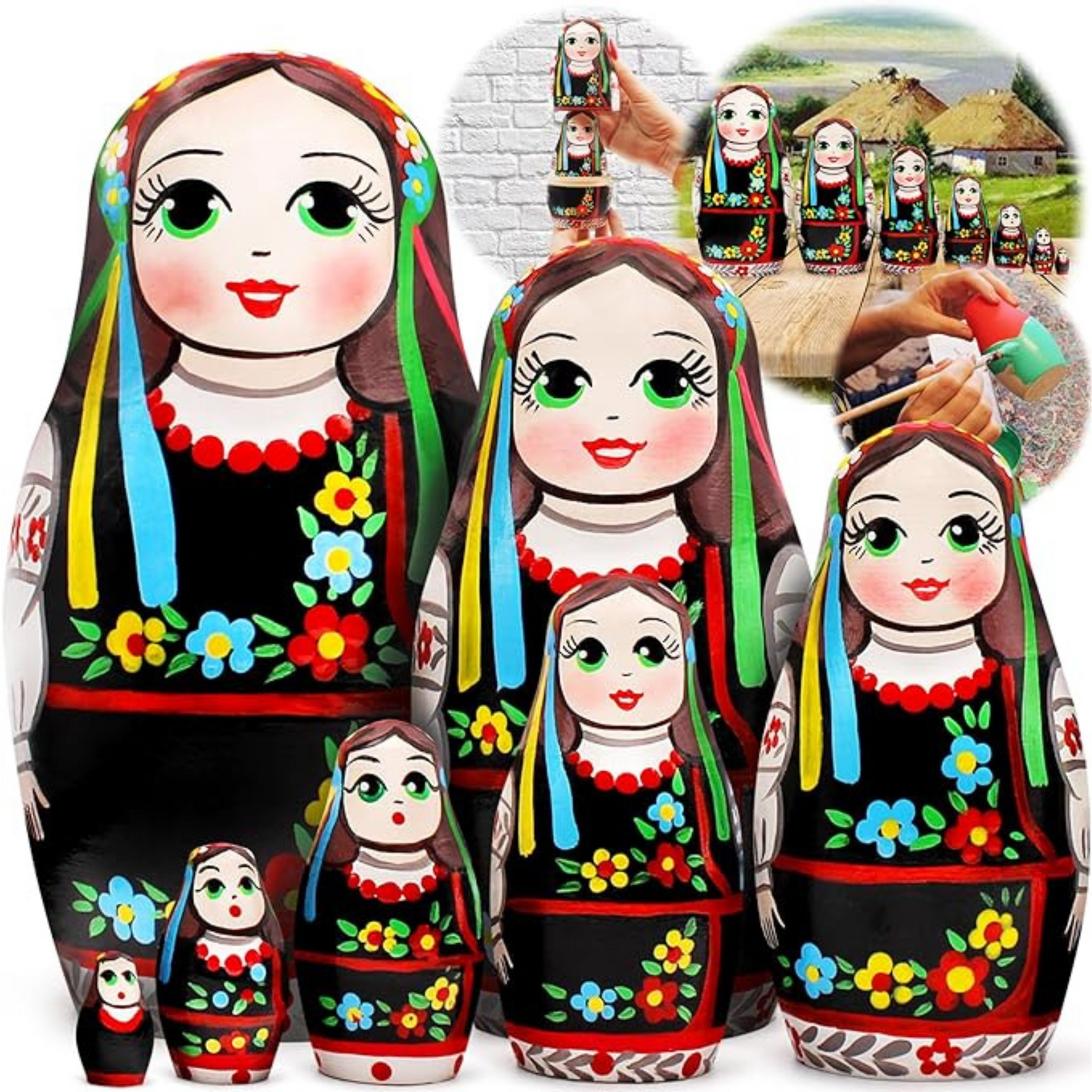 Nesting Dolls 7 pcs in Ukrainian Vyshyvanka