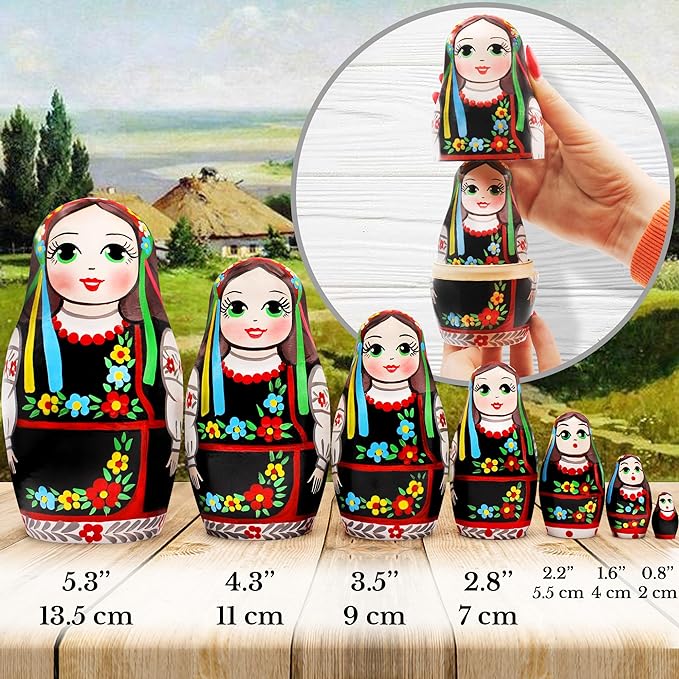 Nesting Dolls 7 pcs in Ukrainian Vyshyvanka