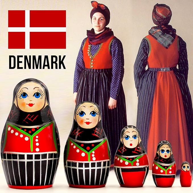 Nesting Dolls in Traditional Danish Dress 5 pcs