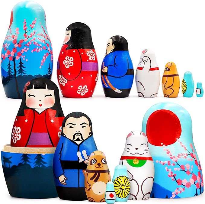 Nesting Dolls  with Japanese Decorations 7 pcs