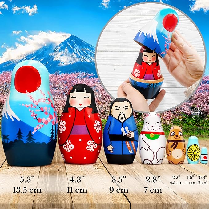 Nesting Dolls  with Japanese Decorations 7 pcs