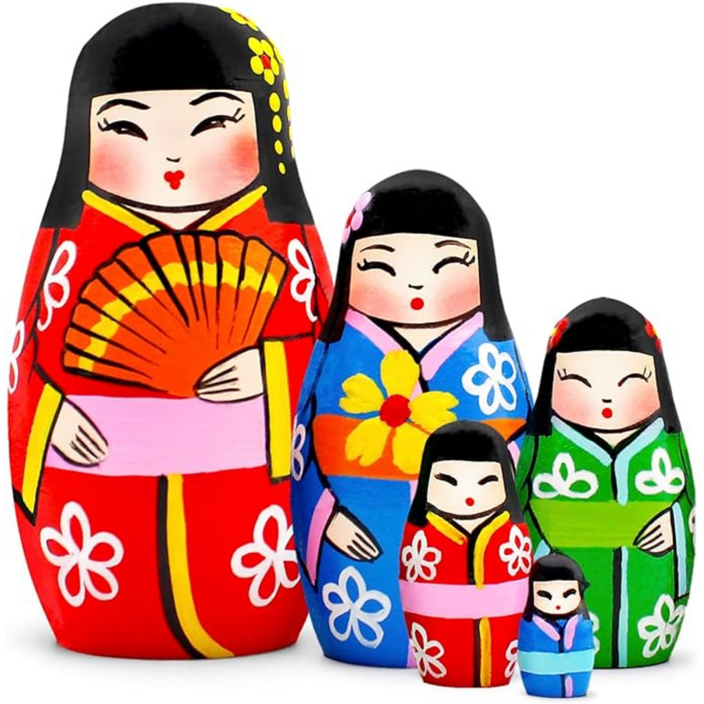 Nesting Dolls with Japanese Decorations 5 pcs