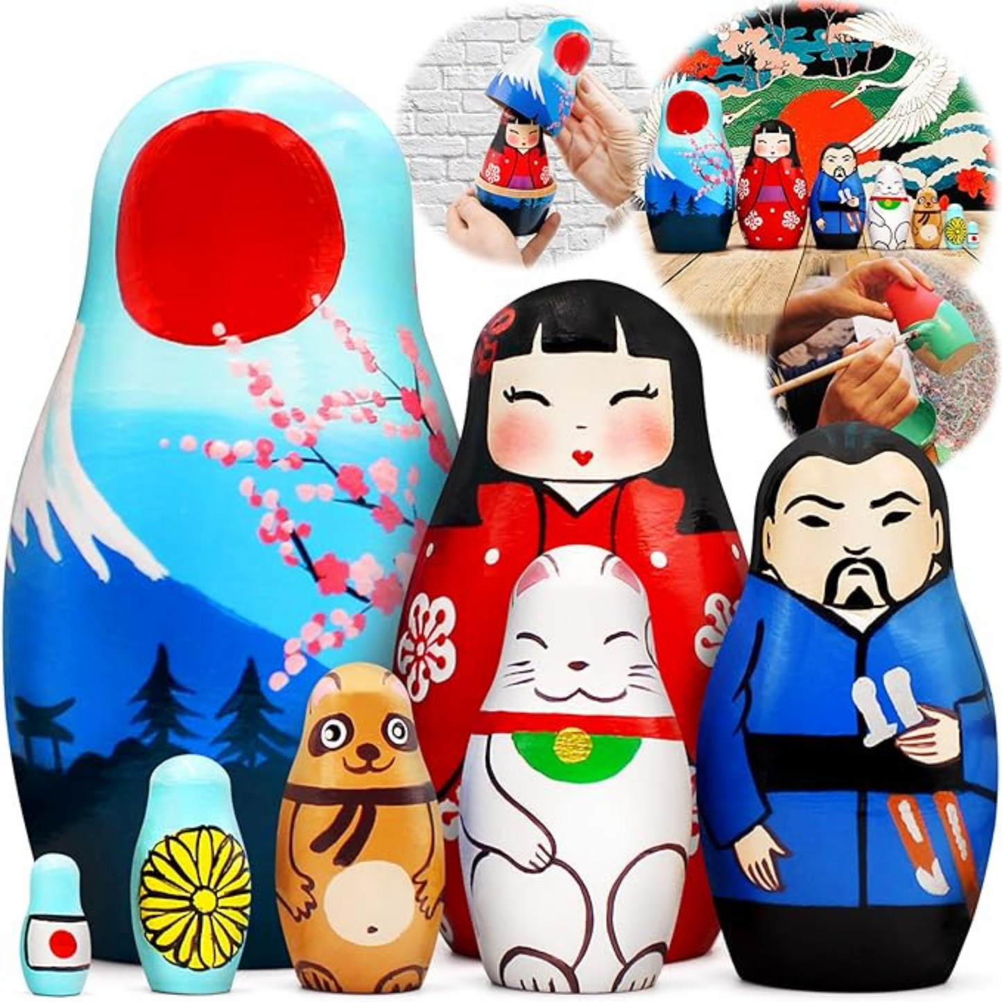 Nesting Dolls  with Japanese Decorations 7 pcs