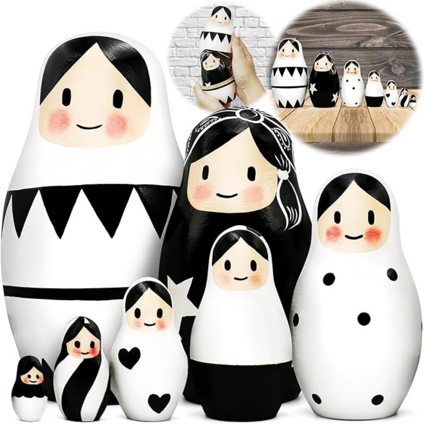 Nesting Dolls Black and White 7 pcs